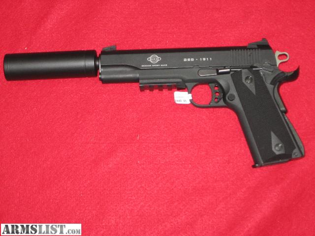 22+Handgun+With+Silencer ... Sale: NEW GSG 1911 CAL. 22 LR HV SEMI-AUTO PISTOL W/ FAUX SUPPRESSOR