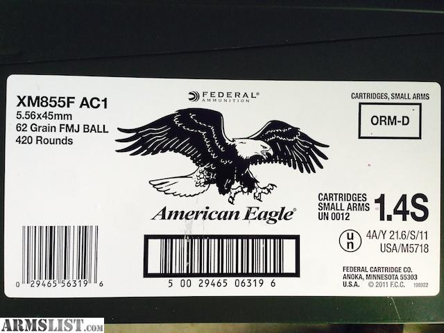For Sale: 420 rd Rem .223 American Eagle XM855 62 gr FMJ (2 steel ammo ...